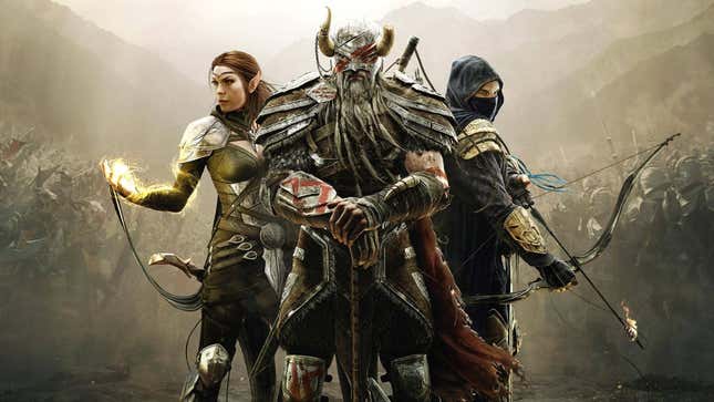 An image shows three warriors standing together from Elder Scrolls Online. 