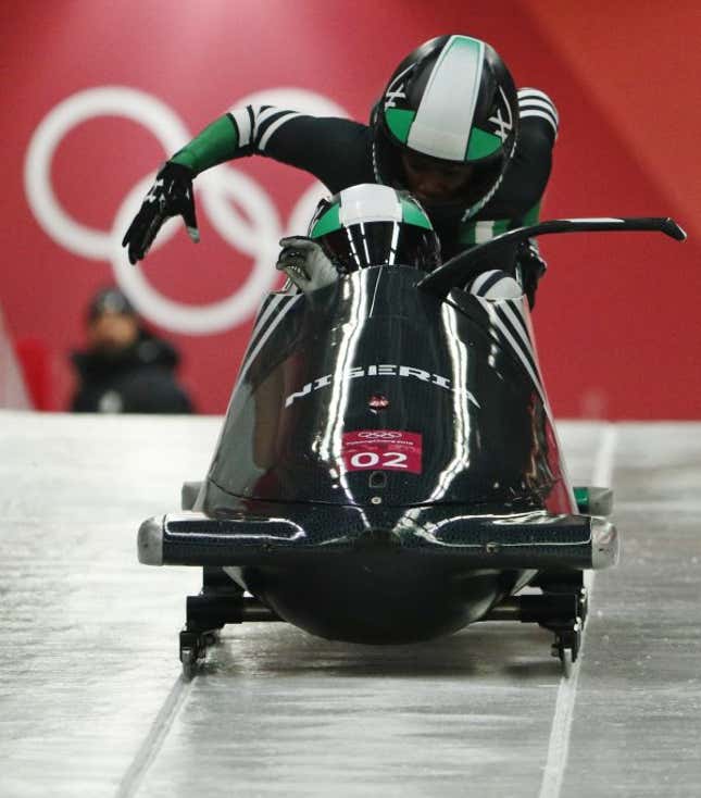 Image for article titled Nigeria’s bobsled team won hearts at the Winter Olympics