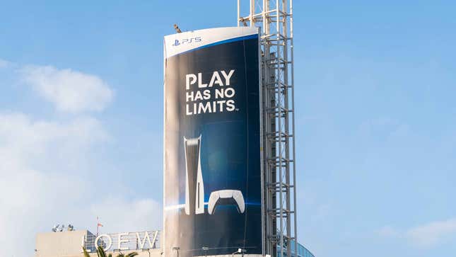 A Sony PS5 billboard towers over Hollywood.