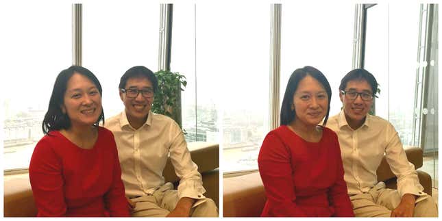 Huy Nguyen Trieu and Tram Anh Nguyen at their office in London’s Shard building.