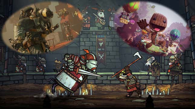 A collage shows screenshots of Meet Your Maker, Sackboy: A Big Adventure, and Tails of Iron. 