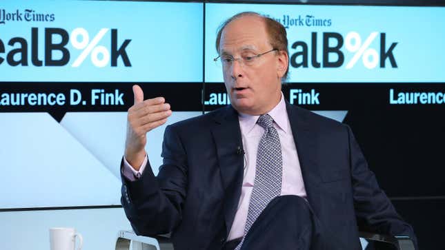 Blackrock CEO Larry Fink participates in a panel discussion at the New York Times 2015 DealBook Conference at the Whitney Museum of American Art on November 3, 2015 in New York City.