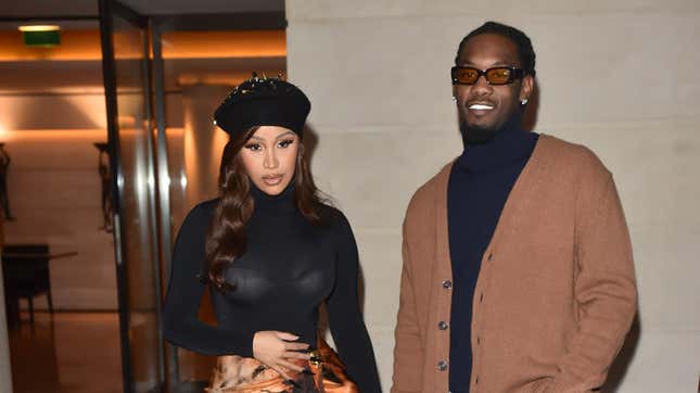 Cardi B and Offset head out for the evening on October 1 2021 in Paris, France.