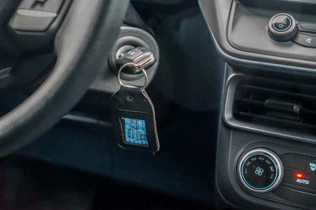 The ignition switch of the 2023 Ford Maverick with key inserted