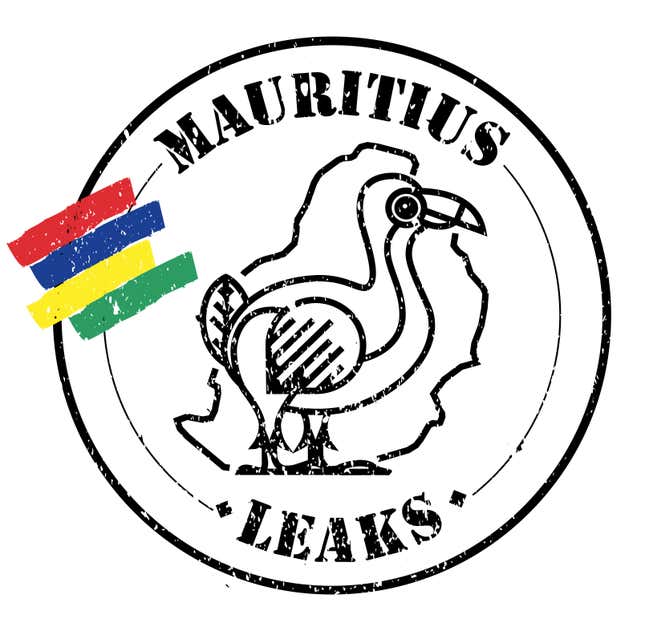 Logo-type drawing of a Dodo bird with the text "Mauritius Leaks"