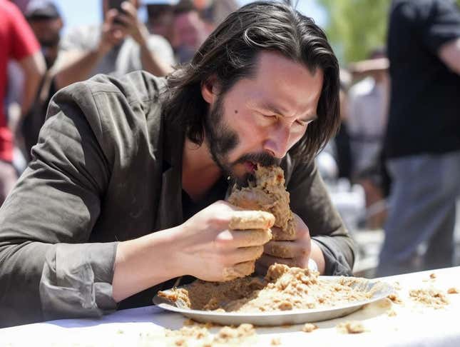 Imagen para el artículo titulado Una IA genera fotos de un concurso de comer cemento entre celebridades. Gana el Papa Francisco