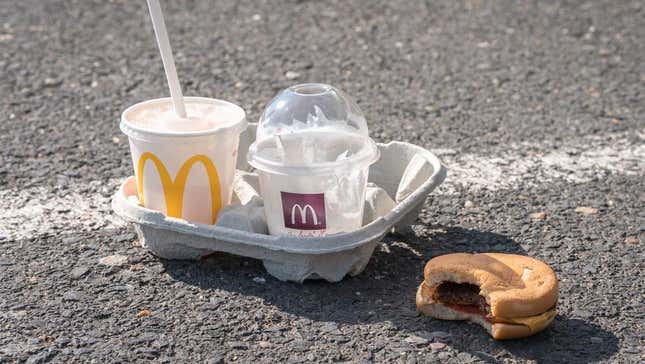 McDonald's food on asphalt