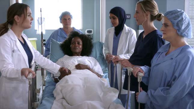 Finch, at right, in an episode of Grey’s Anatomy that she wrote. 