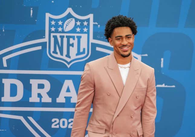 Apr 27, 2023; Kansas City, MO, USA; Alabama quarterback Bryce Young walks the NFL Draft Red Carpet before the first round of the 2023 NFL Draft at Union Station.