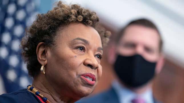 FILE - Rep. Barbara Lee, D-Calif speaks at a news conference at the Capitol in Washington, Wednesday, Feb. 23, 2022. Lee filed paperwork Wednesday, Feb. 15, to enter the race for the seat held by long-serving Sen. Dianne Feinstein, adding another Democrat and a nationally recognized Black woman to a growing field that already includes two other members of Congress. (AP Photo/J. Scott Applewhite, File)
