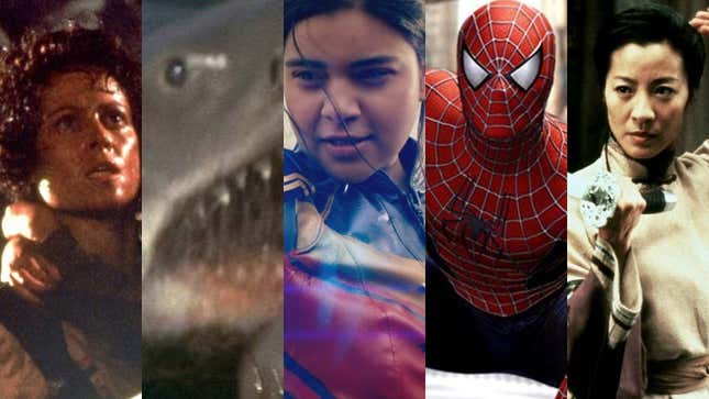 Aliens, Jaws, Ms. Marvel, Spider-Man, and Crouching Tiger