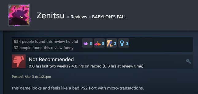 Image for article titled Babylon’s Fall, As Told By Steam Reviews