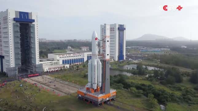 China’s Long March 5B rocket heading to the launch pad on Tuesday.