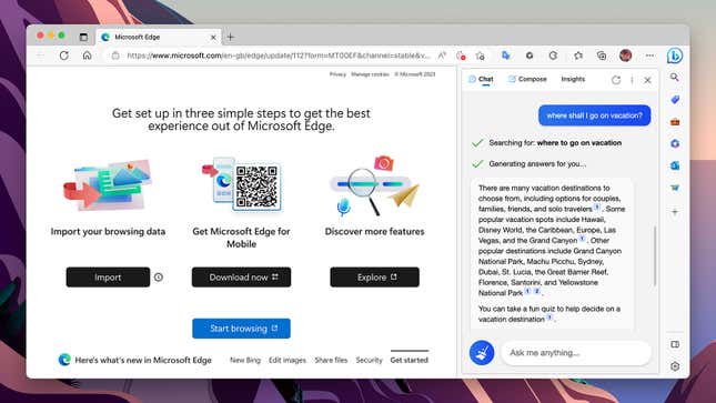 Microsoft Edge AI tool screenshot