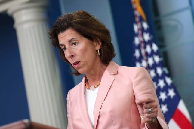 Commerce Secretary Gina Raimondo speaks during the daily press briefing at the White House on September 06, 2022 in Washington, DC. 