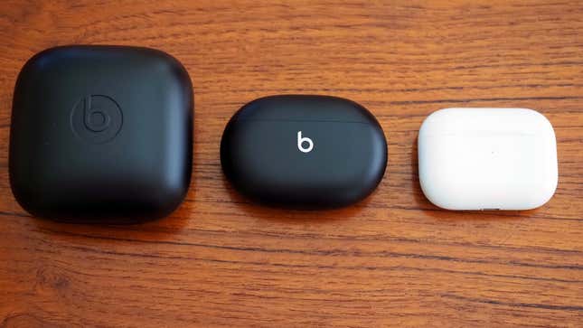 Powerbeats Pro, Beats Studio Buds, and AirPods Pro in their cases