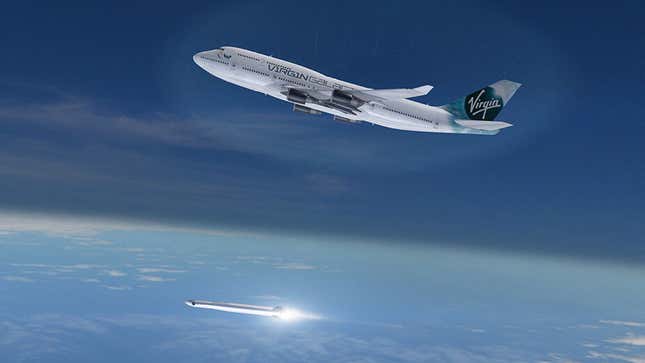 A rendering of what it might look like to drop a rocket off a 747.