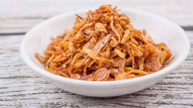 Image for article titled Fried Onions Belong on Your Spring Vegetables