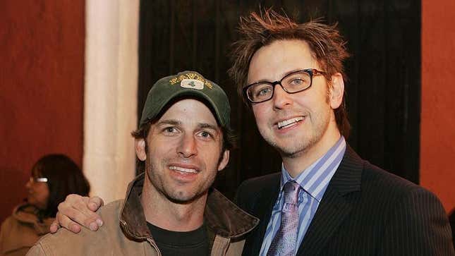 A vintage photo of Zack Snyder and James Gunn at the premiere of Gunn’s Slither in 2006.