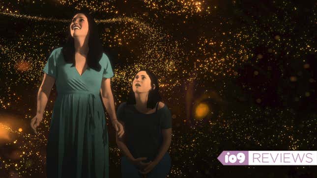 In a scene from the animated series Undone, season 2, Becca and Alma wonder at the magical, sparkling landscape.