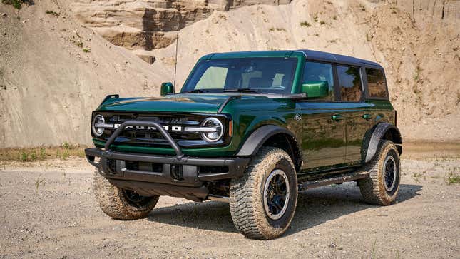 This isn’t a Bronco Raptor, but it is painted Eruption Green — one of the new colors for the 2022 model year that the Raptor will supposedly come in.