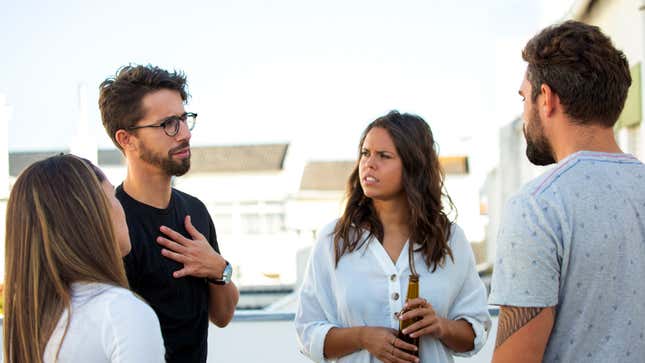 Image for article titled Astonished Friends Listen In Rapt Enjoyment As Man Recounts Plot Of Movie He Watched Over Weekend