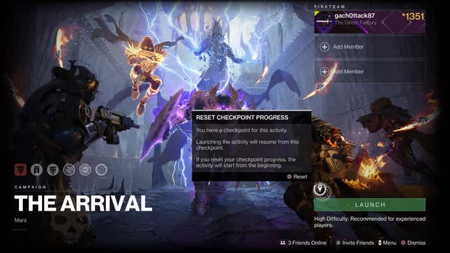 The menu for Witch Queen's campaign shows the optional Legendary difficulty.