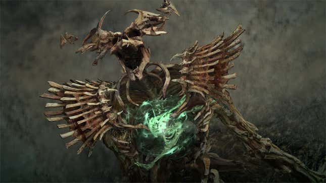 An image shows a large skeleton enemy screaming in pain. 