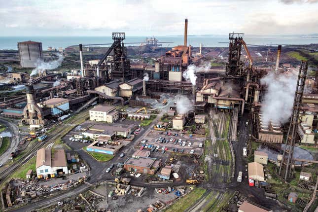 A general view of Tata Steel&#39;s Port Talbot steelworks in south Wales where workers are facing huge job losses following an expected announcement by the Government about a deal to decarbonise the company&#39;s UK operations, on Friday Sept. 15, 2023. (Ben Birchall/PA via AP)