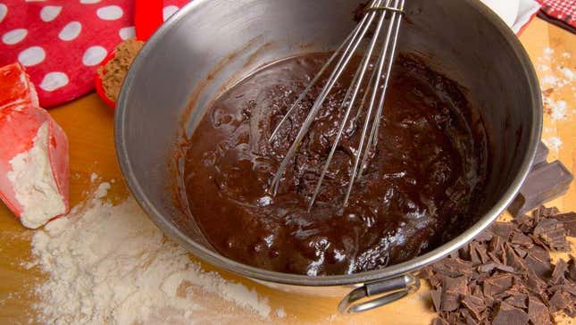 chocolate brownie batter being prepared in kitchen