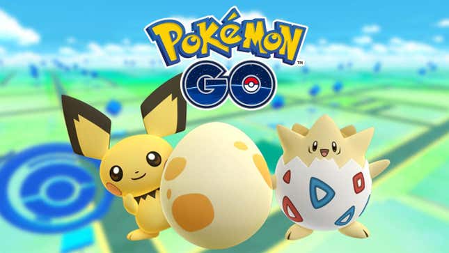 An image shows the Pokémon Go logo above a Pichu, a Pokémon egg, and a Togepi. 