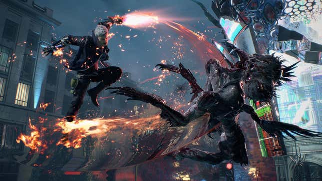 Characters fight in Devil May Cry 5.