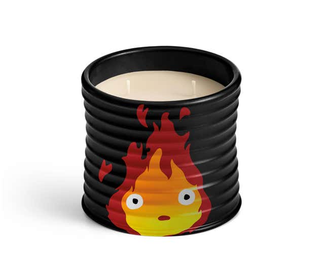 A screenshot of a black candle with Calcifer printed in red on the side.