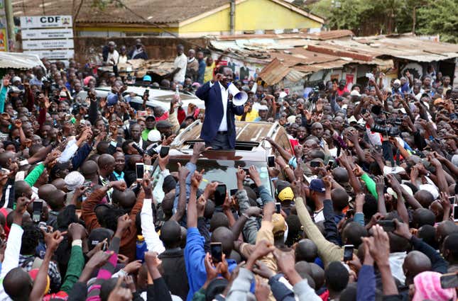 Kenyan opposition leader Raila Odinga addresses supporters after casting his vote during the presidential election in Kibera primary school outside Kibera slums of Nairobi, Kenya August 8, 2017.