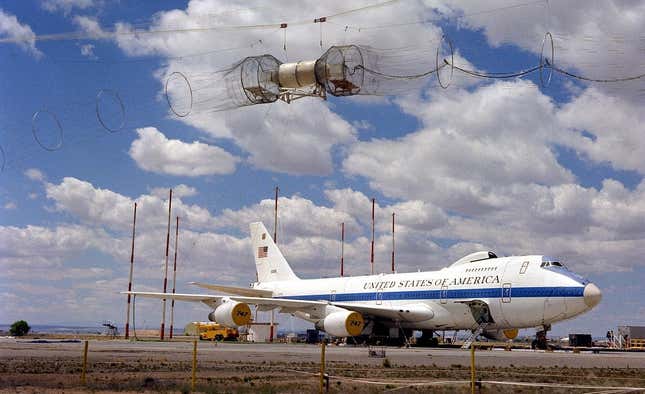 The E-4 advanced airborne command post (AABNCP) during an electromagnetic pulse resistance test.