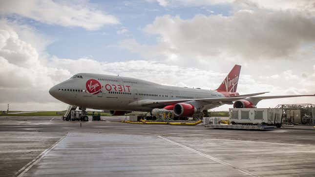 A photo of Virgin orbit's Boeing 747 aircraft. 