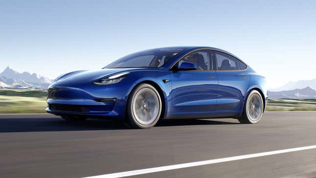 A blue 2023 Tesla Model 3.