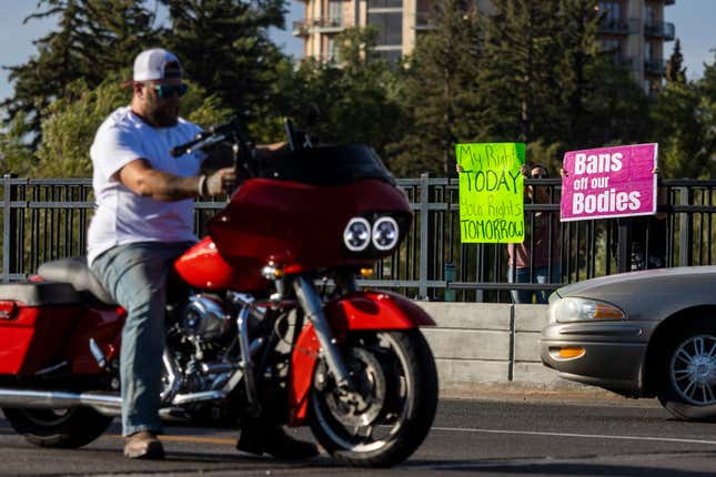 People protest in support of abortion rights on August 25, 2022 in Idaho Falls, Idaho. 