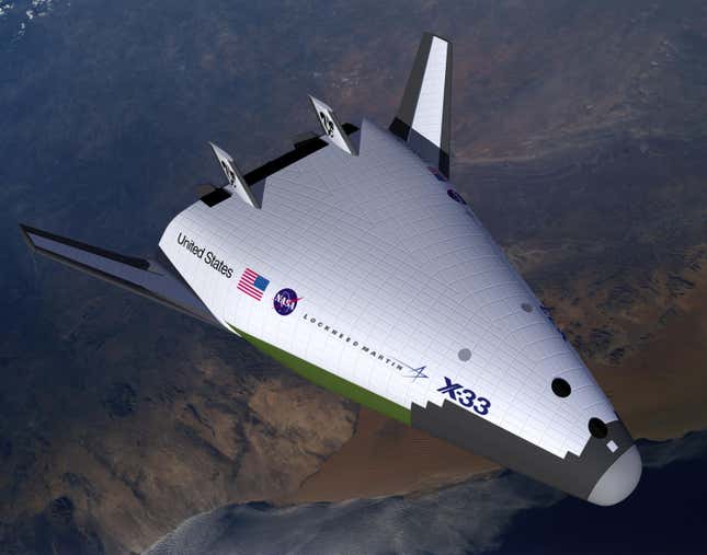 An imagining of the X-33 in space.