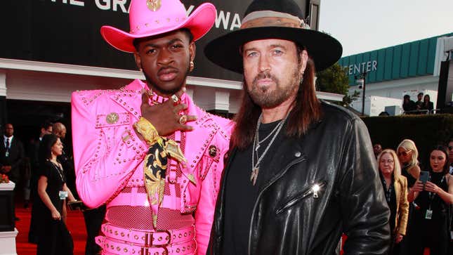 Lil Nas X, left and Billy Ray Cyrus at the 62nd Annual GRAMMY Awards at STAPLES Center on January 26, 2020 in Los Angeles, California.
