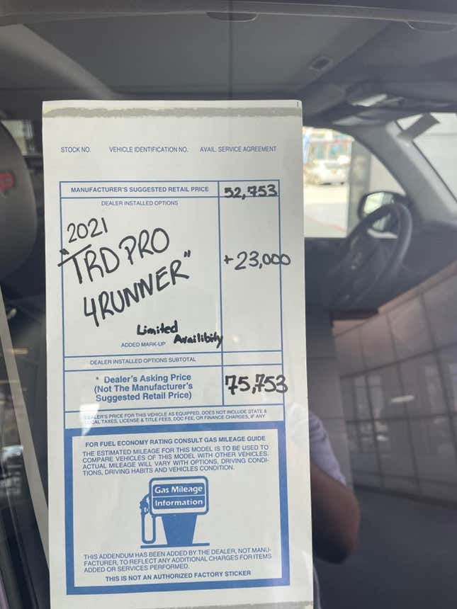Image for article titled You Will Not Believe The Markups This Dealer Is Putting On Toyota 4Runners