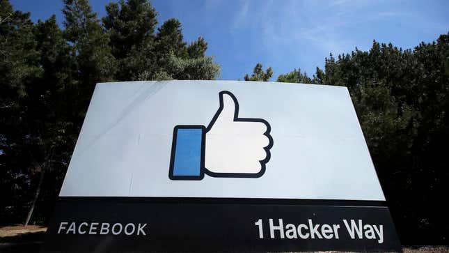 The thumbs up Like logo is shown on a sign at Facebook headquarters in Menlo Park, California.