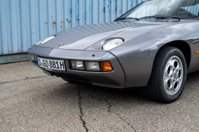 The nose of a 1981 Porsche 928 S with headlights down