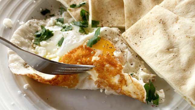Image for article titled Fry Your Eggs in a Pile of Crumbled Feta