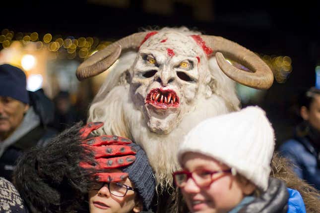 Traditional oversized Krampus masks and fur suits are hand-made.