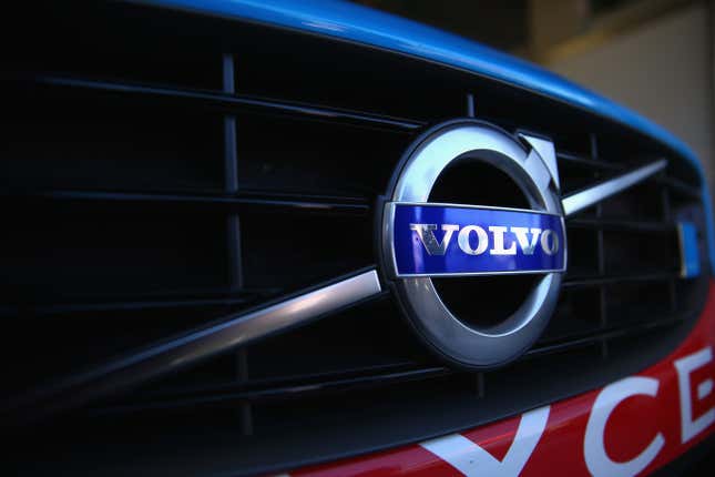 Image of an old Volvo badge on the front of a V8 Supercar in 2015