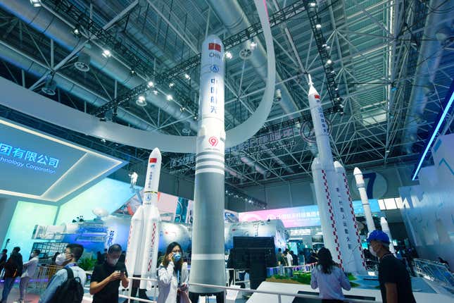 Models of future Long March rockets, as shown during the 2022 Zhuhai Air Show.