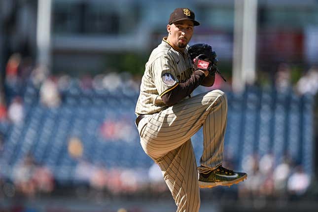 May 25, 2023; Washington, District of Columbia, USA; San Diego Padres starting pitcher Blake Snell (4) throws against the Washington Nationals during the first inning at Nationals Park.