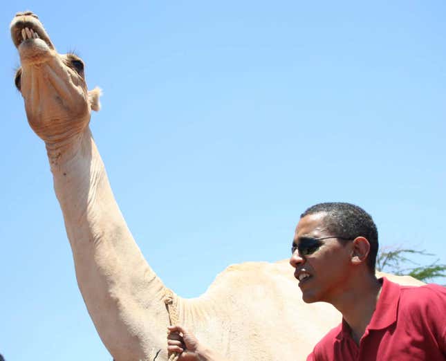 Barack Obama as a senator in 2006 visiting Wajir town in northeastern Kenya.