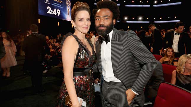 Tina Fey and Donald Glover attend the Emmy Awards on September 17, 2018